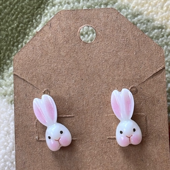 Adorable Pink and White Bunny Stud Earrings - Picture 1 of 6